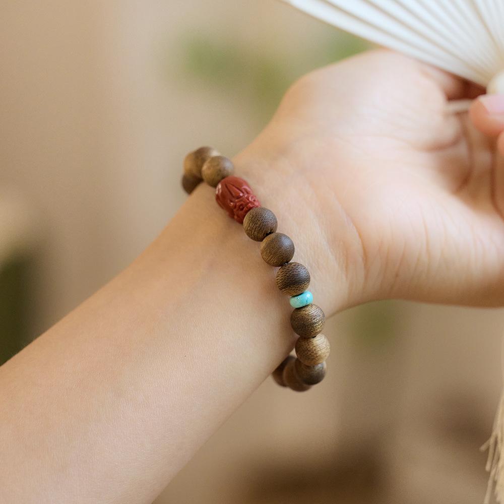 Hainan Natural Qinan Agarwood Bracelet Southern Red Pixiu Bodhisattva Chess Agarwood Beaded Bracelet Buddhist Prayer Beads
