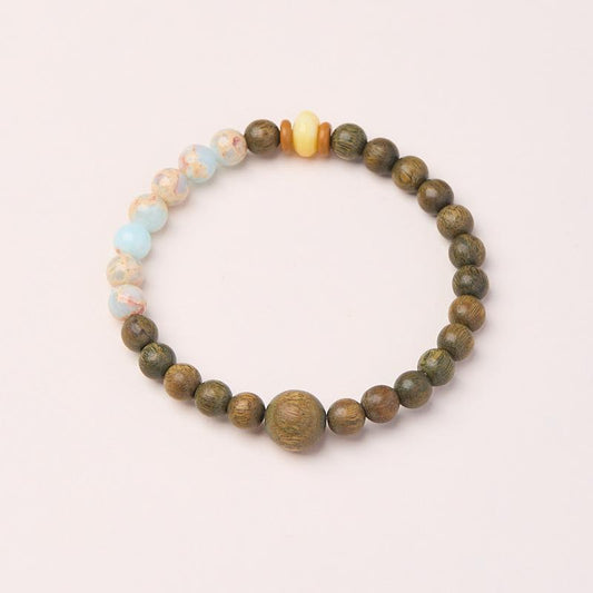 Natural 6MM Green Sandalwood Bracelet Shoushan Stone Buddha Beads Prayer Beads Bracelet New Chinese Style Sandalwood Bracelet