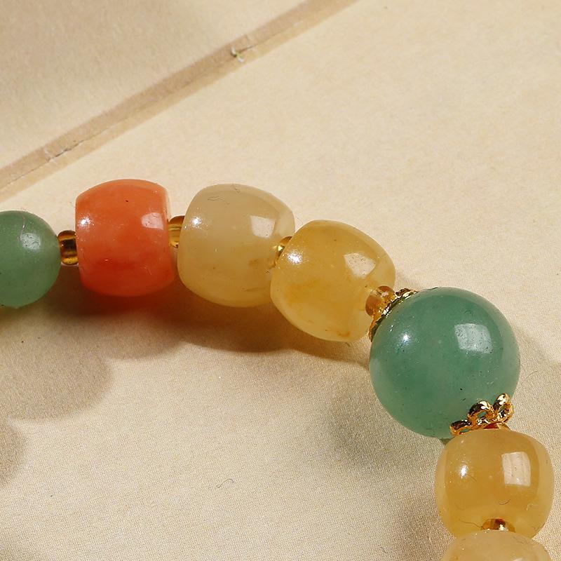 Natural Xinjiang Golden Silk Jade Bracelet Ethnic Style Colorful Jade Candy Color Yellow Green Barrel Beads Hanging Gourd Bracelet