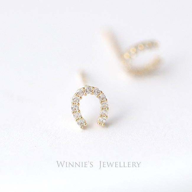 Full Diamond Horseshoe S925 Sterling Silver 14K Gold Plated Earrings Small Delicate Zircon Inlaid Exquisite U-Shaped Lucky Earrings for Women