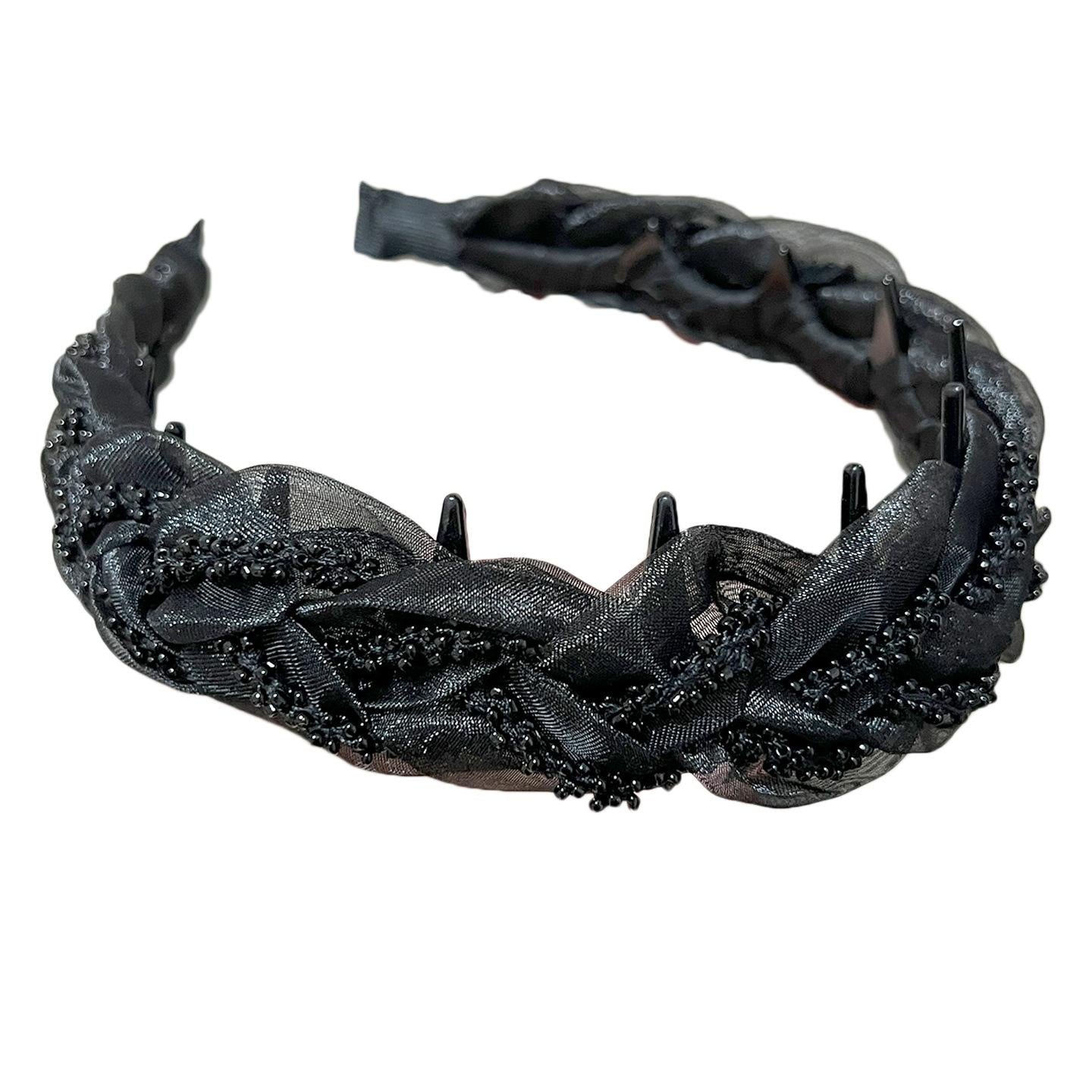 Matte Style Hepburn Style 4cm Wide Braided Hairband to Cover Gray Hair and Hairline, Shiny Headband for High Crown