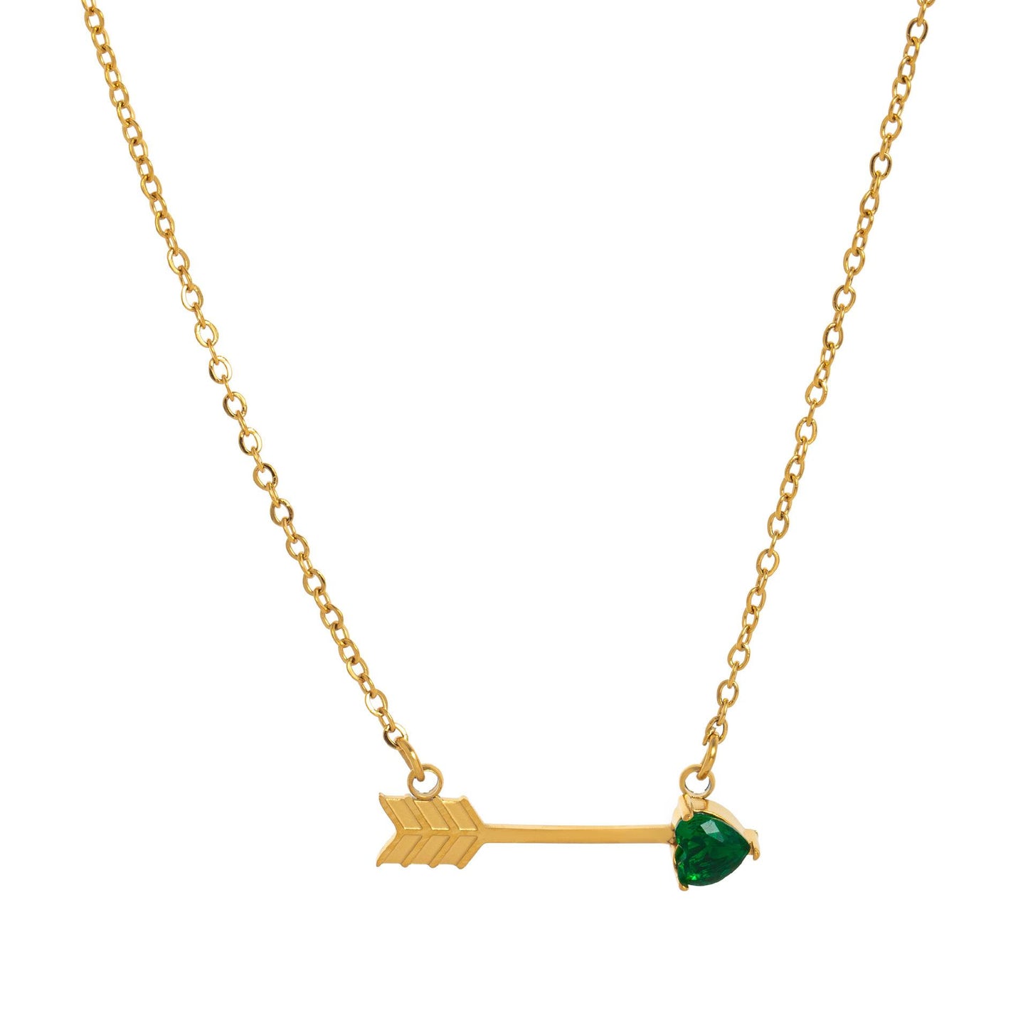 Titanium Steel High Color Retention Twelve Birthstone Necklace Ins12 Birthstone One Arrow Through Heart Pendant Necklace 18K Gold