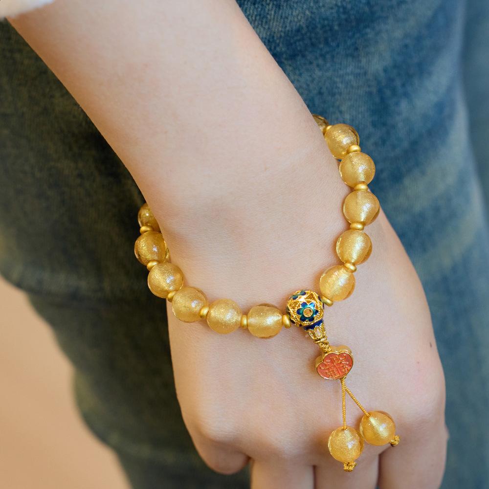 Beijing Yongxiang Gray Glass Bracelet Yellow Gold Foil Glass Daily Progress Gold Ruyi Bracelet Circulation Office