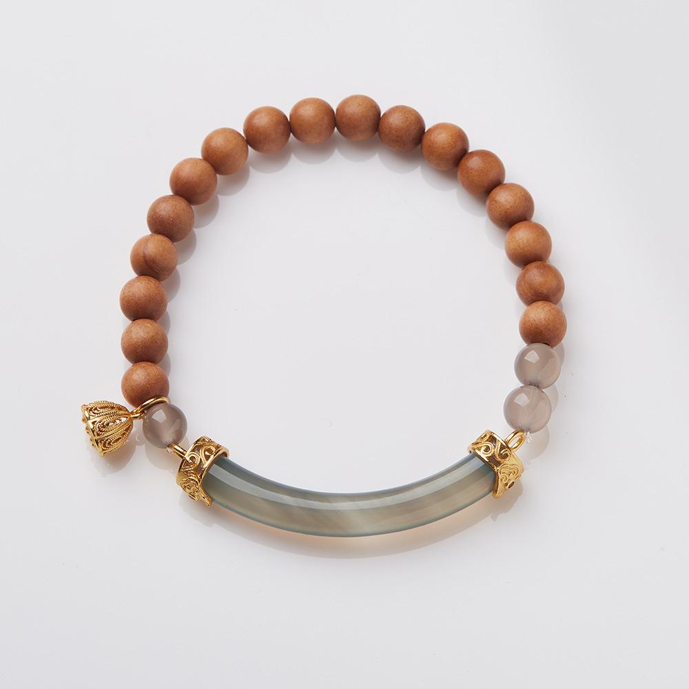 New Chinese Style Milky Fragrance Barbie Sandalwood Bracelet Semi Raw Smoke Purple S925 Silver Chalcedony Agate Double Combination High-end Bracelet
