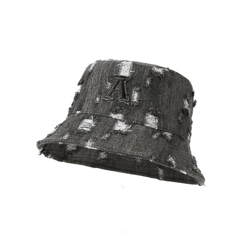 Spring Summer Denim Fisherman Hat for Women, Unique Trendy Distressed Sun Hat for Men, Korean Fashion Face-Slimming Bucket Hat
