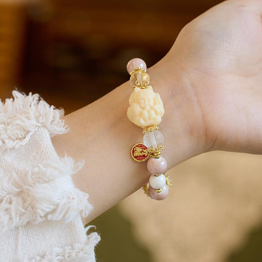 Temple Style Nine-Tailed Fox Ash Porcelain Glass Bracelet for Women Fox Demon Little Matchmaker Peach Blossom Good Luck Bead Bracelet