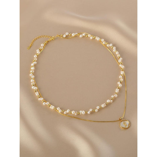 Pearl Layered Chain Double Weave Necklace Niche High-end Sense Women's Romantic Rose Flower Gift Temperament