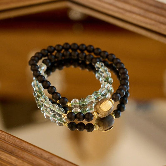 Agarwood Bracelet S925 Silver Five Strands White Crystal Double Circle Bracelet High-end Buddhist Bead Bracelet