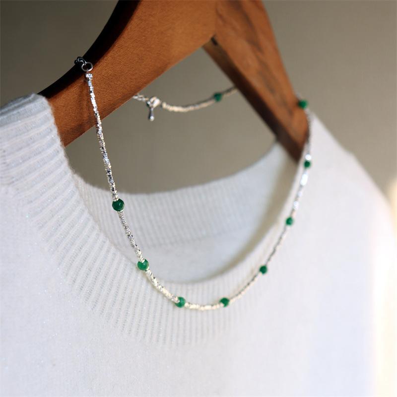 Elegant Design Light Luxury Minimalist Style Broken Silver Irregular Freshwater Pearl Small Silver Bar Handmade Beaded Necklace