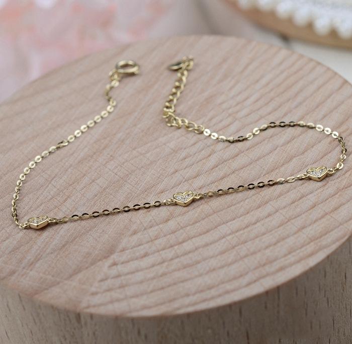 S925 Sterling Silver Gold-Plated Bracelet Hollow Smooth Heart Simple Elegant Petite Bracelet for Women