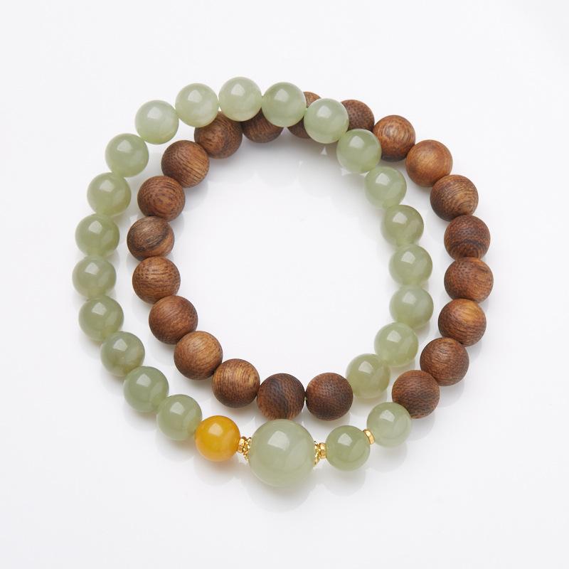 Agarwood Bracelet for Women, Natural Hetian Jade Beads, Double Circle Bracelet, New Chinese Style, Good Luck Beads Bracelet