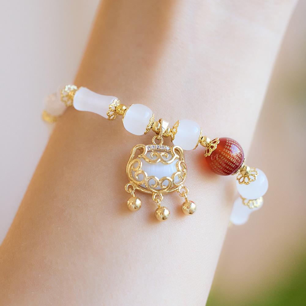 Wealth and Peace Lock Bracelet for Women Cat's Eye Ruyi Lock Red Agate Heart Sutra Glass Bracelet Best Friend Gift