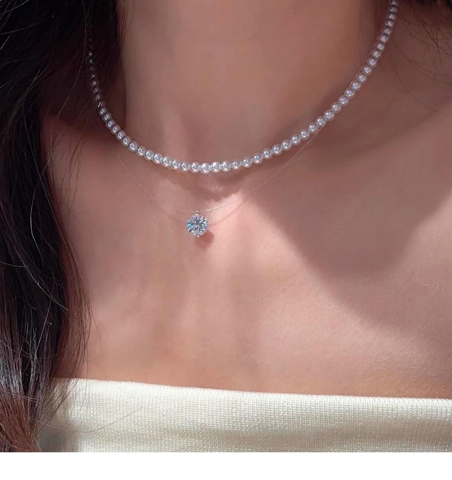 Mermaid Tears Necklace Ladies New Moissanite Invisible Fishing Line Minority All-Match Sterling Silver Clavicle Chain