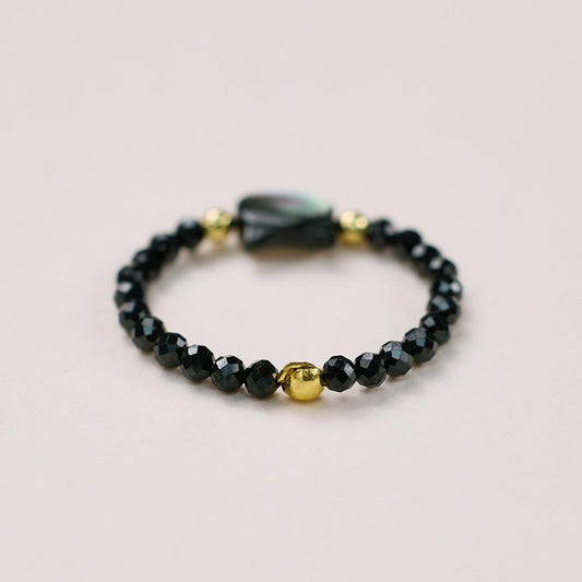 Natural Black Mother-of-Pearl Ultra-Fine Black Spinel Cat Ring Crystal Stone Natural Black Crystal Personality Beaded Ring