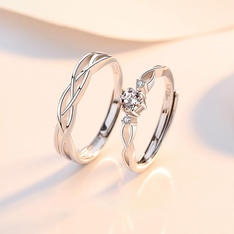 Couple Rings S925 Sterling Silver Pair of Rings Light Luxury High-end Feel Proposal Diamond Ring 520 Gift for Boyfriend and Girlfriend