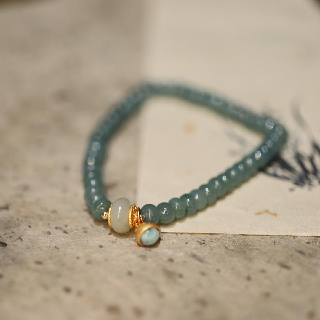 Blue Water Jade Abacus Bead Single Circle Bracelet Hetian Jade Running Ring Southern Red Accessories Hand Jewelry Fortune Lucky Bracelet