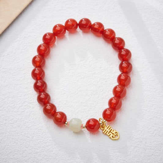 Natural Red Agate Bracelet Good Luck Blessing Fashion Simple Bracelet Gift for Girlfriend Jewelry