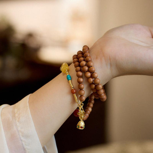 Milk Fragrance Barbie Sandalwood Necklace for Women Eight Treasures Dzi Bead Bracelet Adjustable Dual-use Versatile High-end Sweater Chain