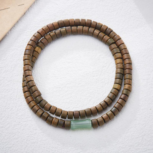 Natural Green Sandalwood Bracelet Bamboo Knot Abacus Beads Straight Cut Green Sandalwood Double Circle Bracelet Small Beads DIY Cultural Play Bracelet