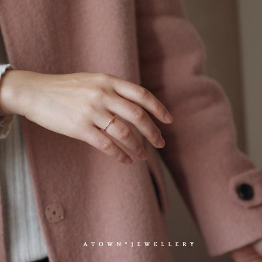 S925 Sterling Silver Plated 14K Gold Small Fat Heart Ring Simple Versatile Super Cute Lovely Thin Heart Ring