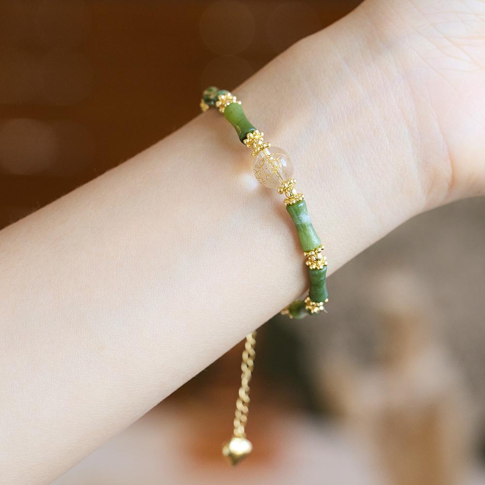 Chinese Style New Bamboo Knot Bracelet Agate Heart Sutra Crystal Bead Bracelet Simple Ethnic Style Good Luck Couple Gift Jewelry