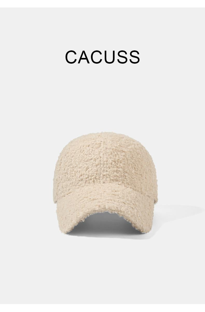 Lightweight Lamb Wool Hat for Men and Women, Autumn and Winter Korean Style Trendy Versatile Baseball Cap, Outdoor Windproof Warm Solid Color Hat