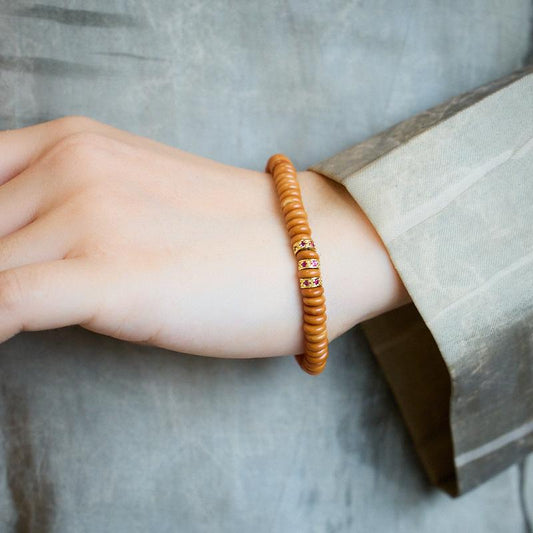 Natural Olive Stone Bodhi Bracelet Multi-Gemstone Gold Diamond Medicine Tablet Bracelet High-End Sense Cultural Play Bracelet Best Friend Gift