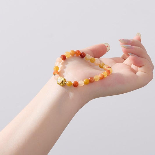 Natural 6MM Gold Silk Jade Bracelet for Women New Chinese Style Gourd Vintage High-end Jade Bracelet