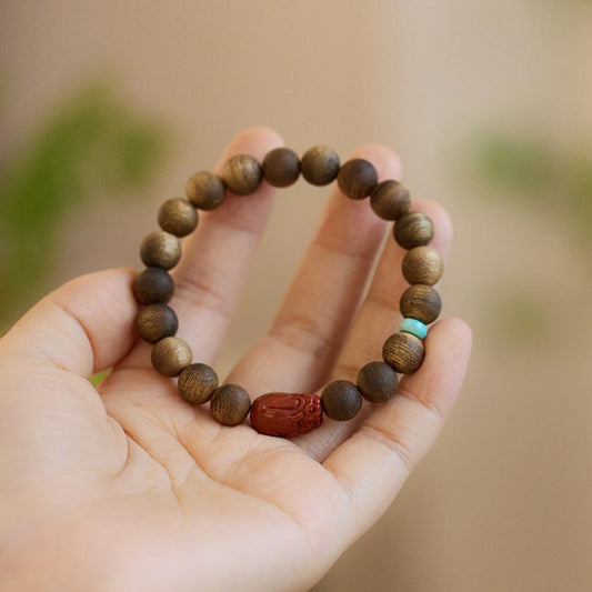Hainan Natural Qinan Agarwood Bracelet Southern Red Pixiu Bodhisattva Chess Agarwood Beaded Bracelet Buddhist Prayer Beads