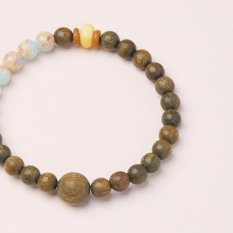 Natural 6MM Green Sandalwood Bracelet Shoushan Stone Buddha Beads Prayer Beads Bracelet New Chinese Style Sandalwood Bracelet