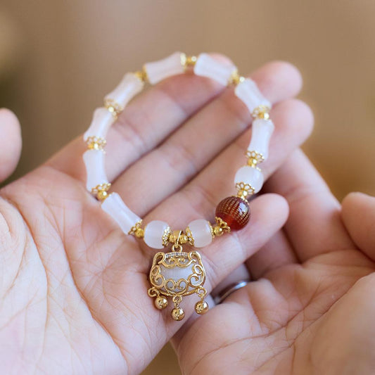 Wealth and Peace Lock Bracelet for Women Cat's Eye Ruyi Lock Red Agate Heart Sutra Glass Bracelet Best Friend Gift