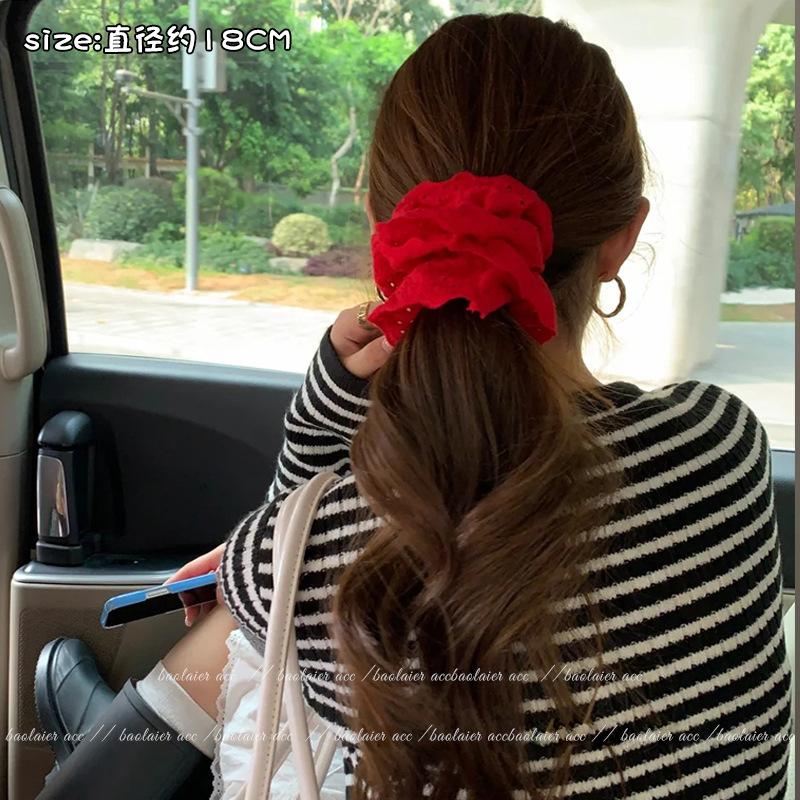 Gray Flower~ Extra Large Lace Scrunchie High-End Feel Large Scrunchie Women's Hair Tie Hair Accessory Korean Hair Ornament