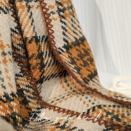 Autumn Winter Warm Scarf for Women British Christmas Plaid Red Scarf Retro Versatile Couple Shawl Neck Warmer