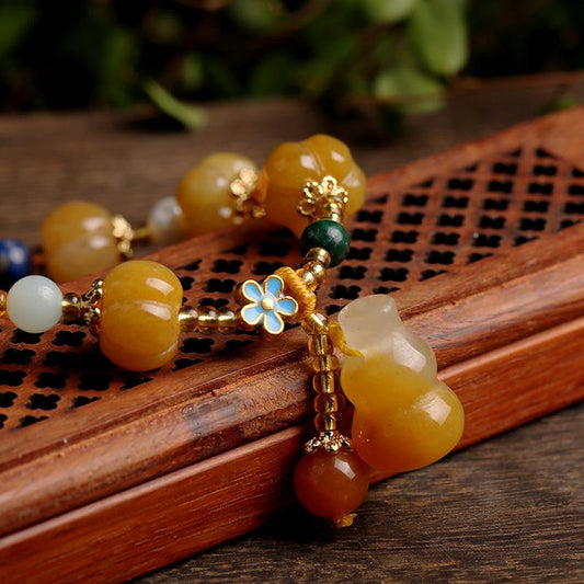 Gold Silk Jade Bracelet Wholesale Drum Beads Pumpkin Beads Gourd Ethnic Style Bracelet Yellow Jade Pixiu Bracelet for Women