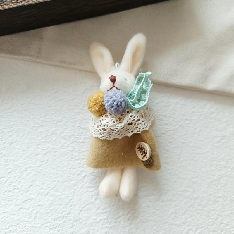 Sweet and Fresh Forest Style Girl Fabric Cartoon Cute Floral Dress with Little Bunny Brooch Accessory