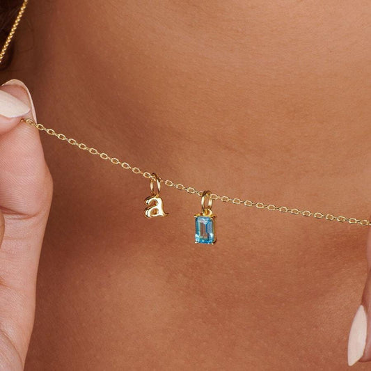 Titanium Steel Necklace Rectangular December Birthstone Pendant Colorful Zircon Clavicle Chain for Women Titanium Steel Plated with 18K Gold Color Retention