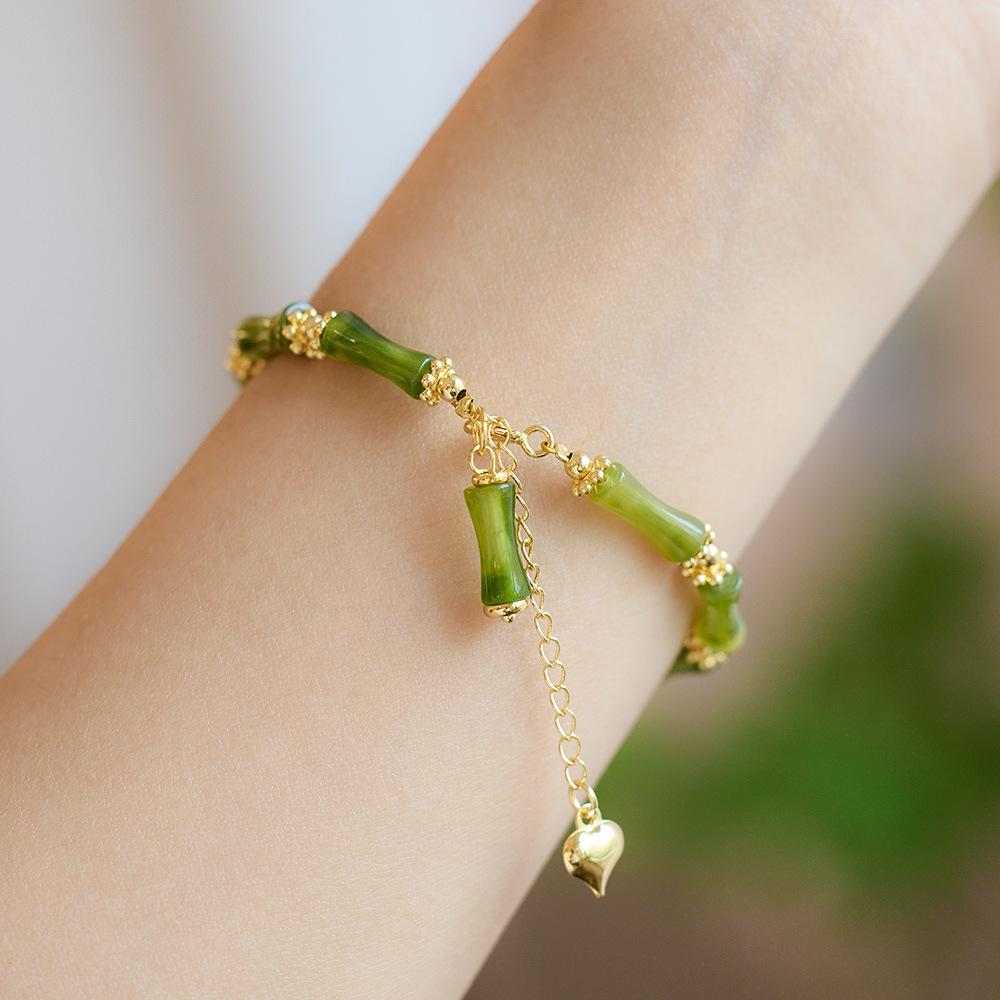 Chinese Style New Bamboo Knot Bracelet Agate Heart Sutra Crystal Bead Bracelet Simple Ethnic Style Good Luck Couple Gift Jewelry