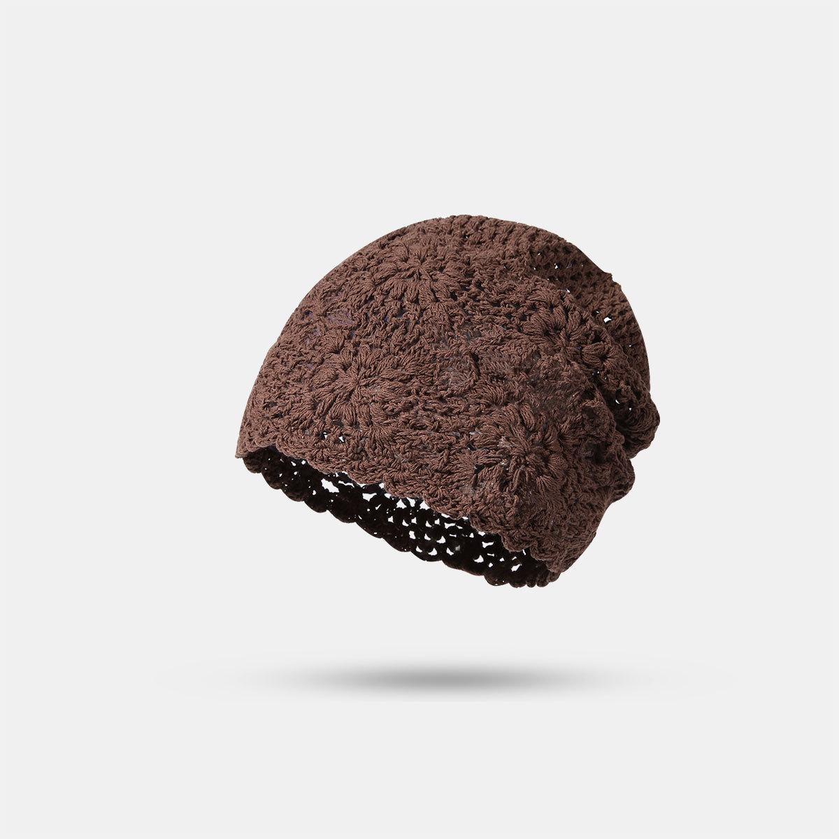 New Lace Beanie Hand-Knitted Slouchy Hat for Women Summer Thin Hollow Crochet Knitted Cool Hat Trendy