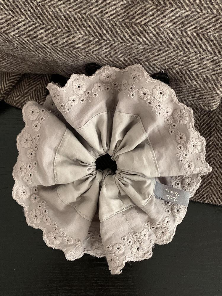 Gray Flower~ Extra Large Lace Scrunchie High-End Feel Large Scrunchie Women's Hair Tie Hair Accessory Korean Hair Ornament