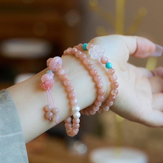 Natural Sunstone Bracelet for Women with Agate Bear Pendant, High-end Feel Bracelet with Orange Moonlight Crystal