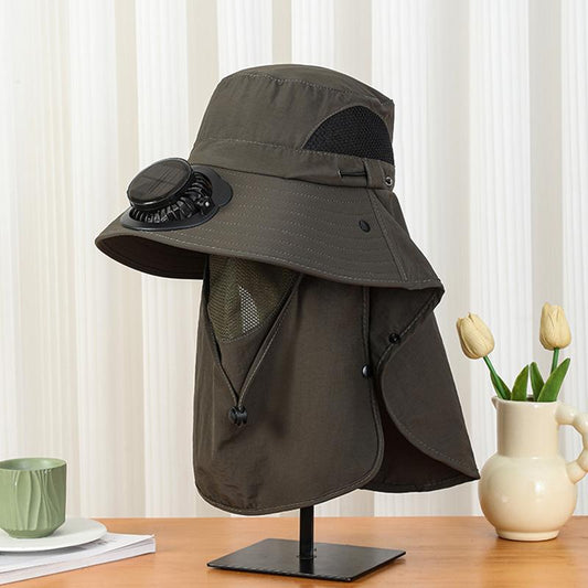 Summer Wide Brim Solar Rechargeable Fan Hat for Adults Outdoor Men and Women Garden Fishing Sunshade Face Protection