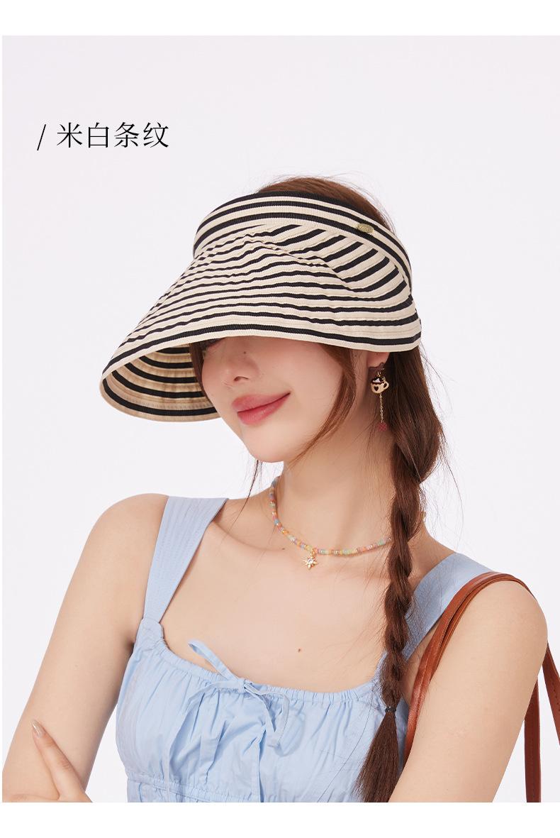 Striped Visor Hat for Women Summer Korean Style Wide Brim Sun Hat Striped Beach Hat Foldable Headband