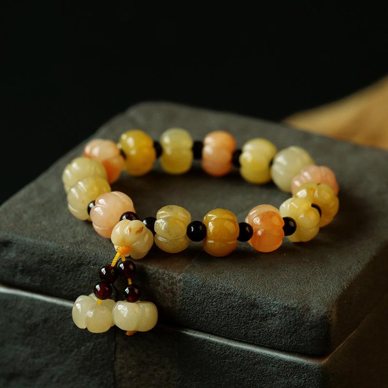 Temple Natural Xinjiang Pumpkin Beads Bracelet Couple Retro Ethnic Style Gourd Pumpkin Jinsi Jade Bracelet