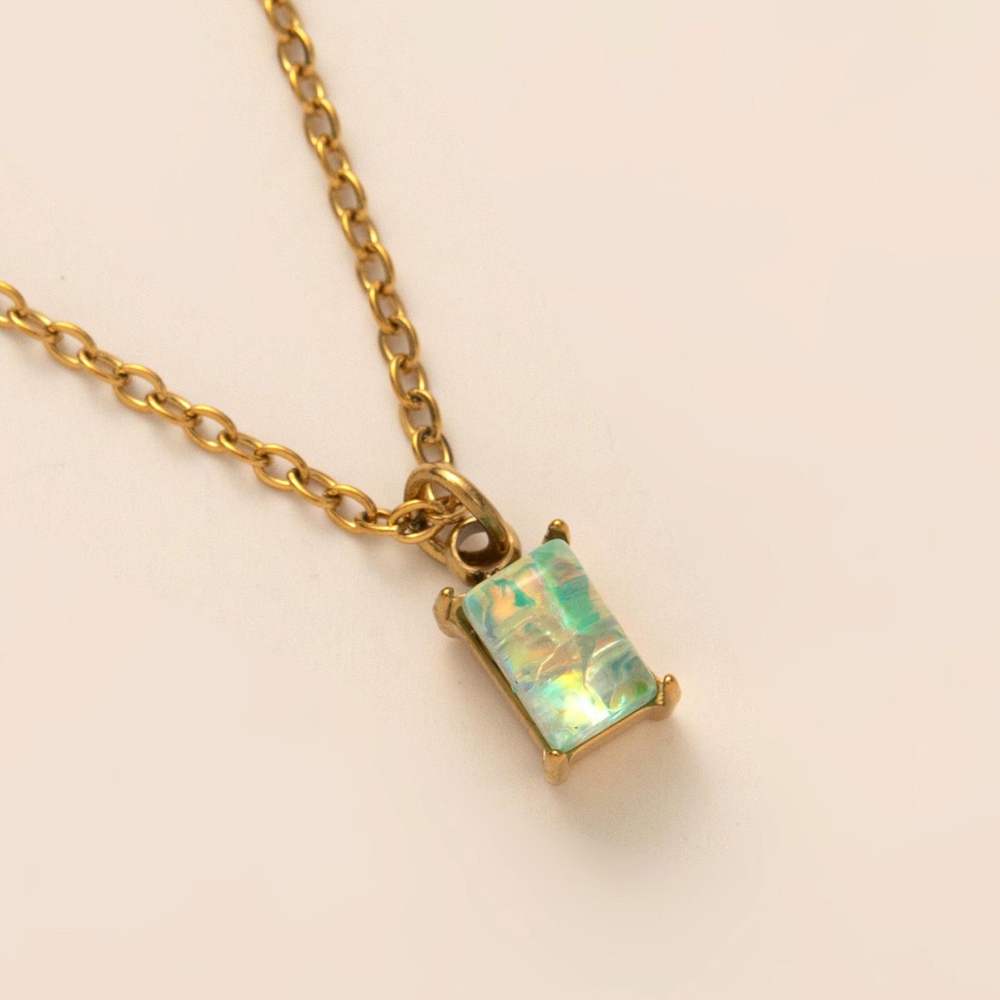 Titanium Steel Necklace Rectangular December Birthstone Pendant Colorful Zircon Clavicle Chain for Women Titanium Steel Plated with 18K Gold Color Retention