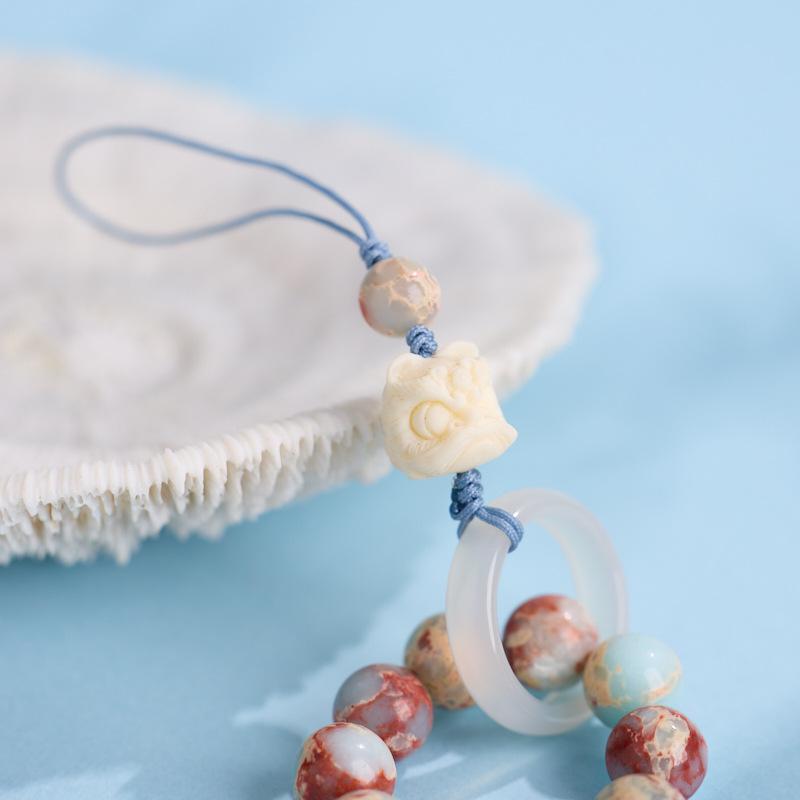 Original Design 10MM Shoushan Stone Pendant Ivory Fruit Awakening Lion National Trend Design Keychain Phone Chain Bag Pendant
