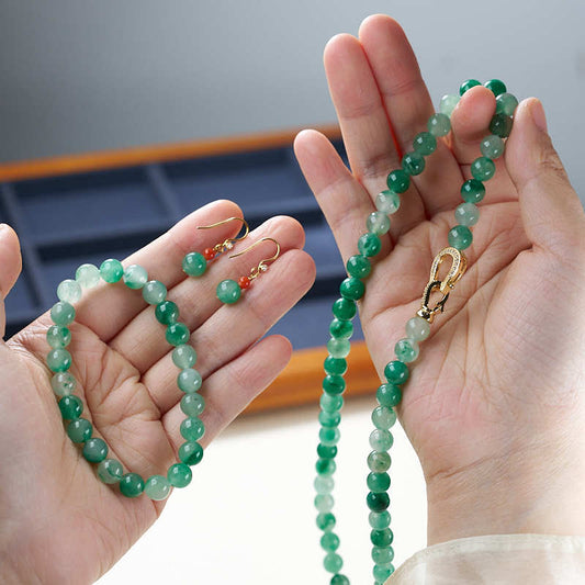 Natural 8MM African Jade Bracelet Neon Jade Necklace Earrings Bracelet Festival Chinese Style Gift