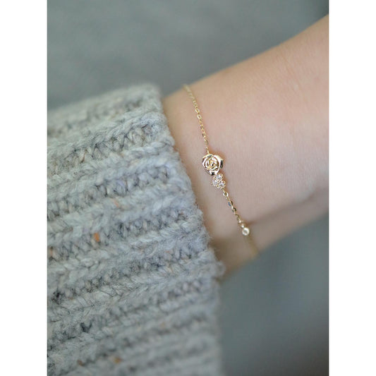 Rose Flower S925 Silver Plated 14K Gold Fine Sparkling Rose Heart Ultra-Thin Bracelet Gift
