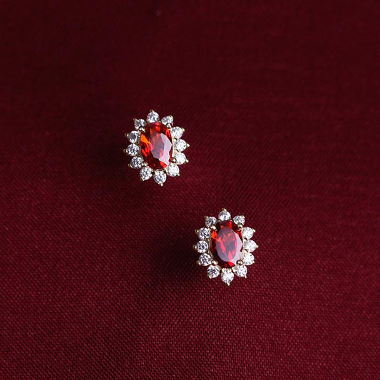 S925 Sterling Silver 18K Gold Plated Earrings for Women Inlaid with Zircon Simple Elegant Garnet Earrings Jewelry