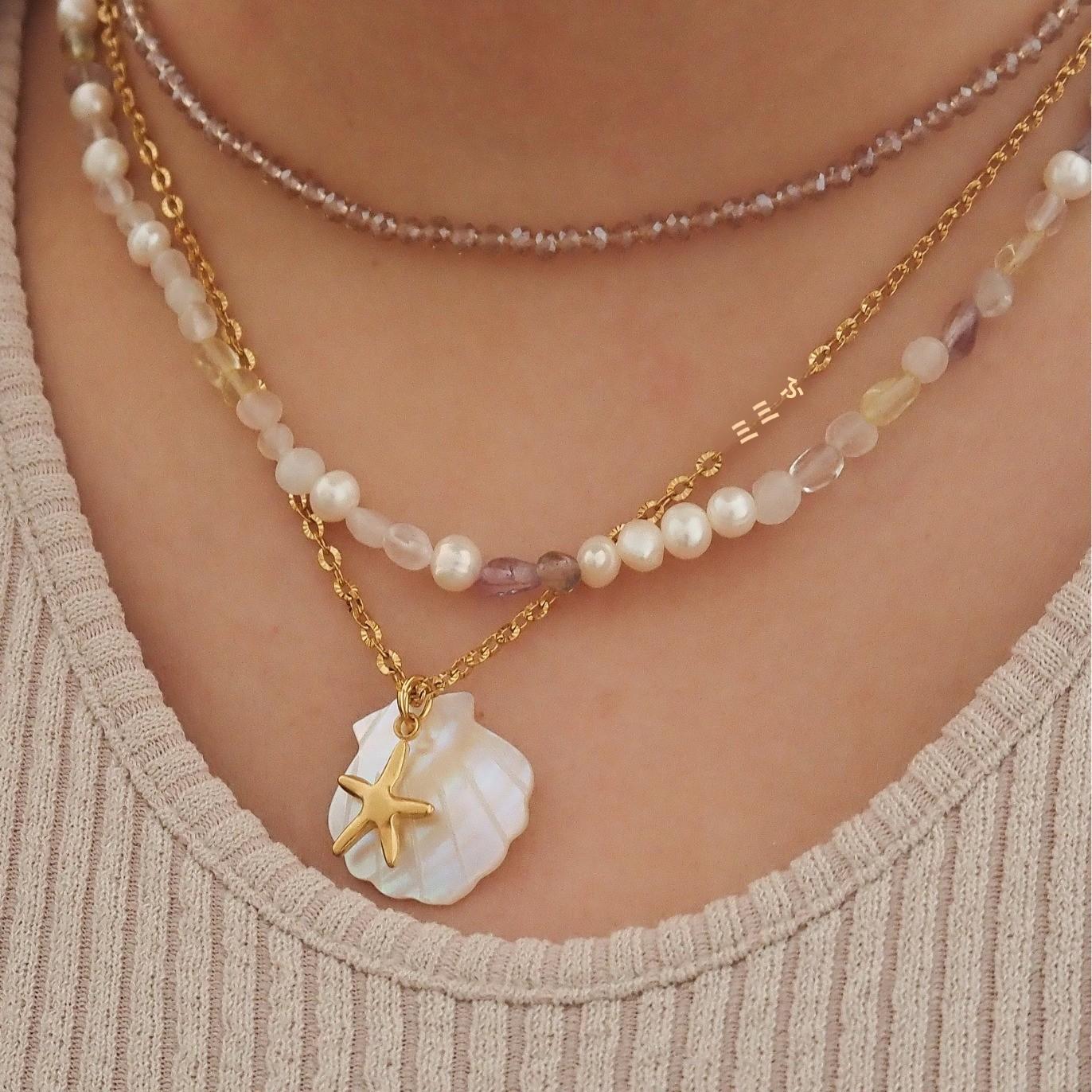 Titanium Steel High Color Retention European and American Beach Starfish Necklace Summer Style Conch Pendant Shell DIY Necklace 18K Gold Plated