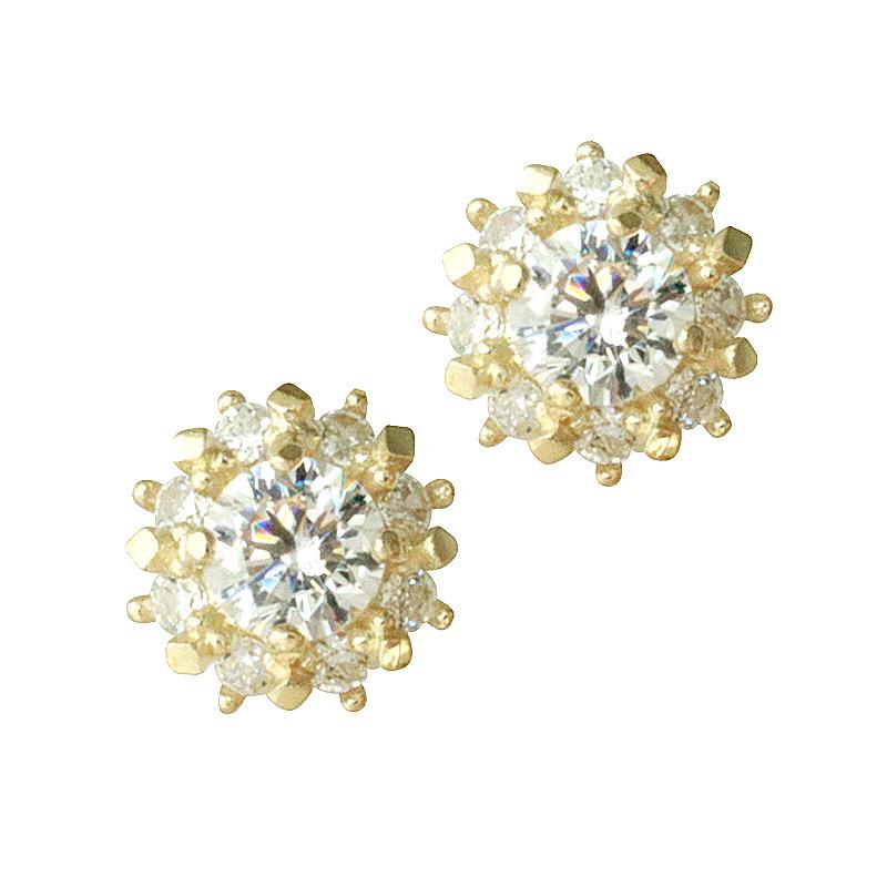925 Sterling Silver 14k Gold Plated Earrings Warm Little Sun Gorgeous Vintage Palace Style Zircon Mini